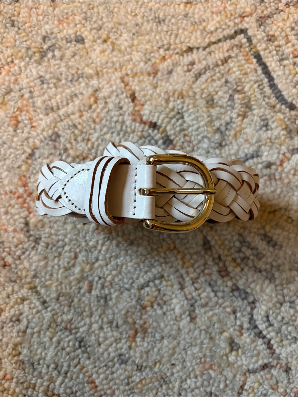 Woven White Leather Women's Belt with Gold Buckle
